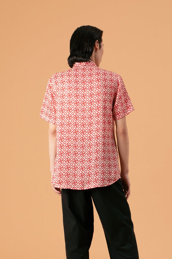 MEN SHIRT SLIMFIT S/S BANJI MERAH