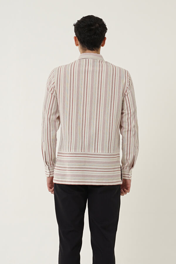Men Shirt LS Reguler Lurik Cream Merah