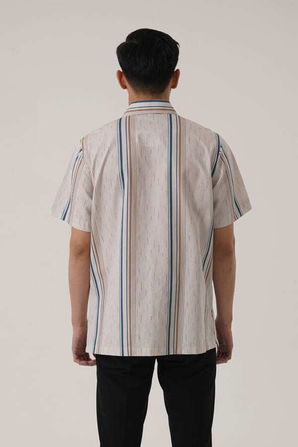 MENS SHIRT SS KATUN LURIK UDAN LIRIS CREAM