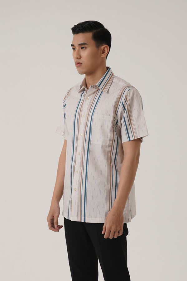 MENS SHIRT SS KATUN LURIK UDAN LIRIS CREAM