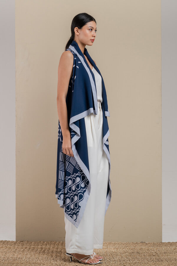 LONG CAPE POLYESTER PRINT/FW106-20/NAVY